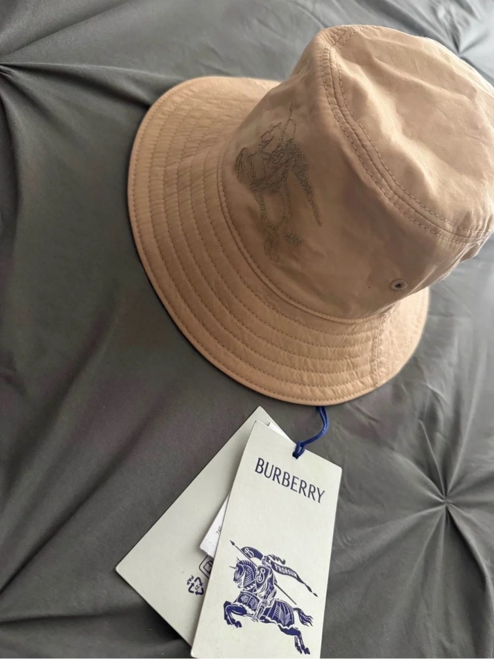 Burberry Beige Nova Check Bucket Hat with Red & Black Accents